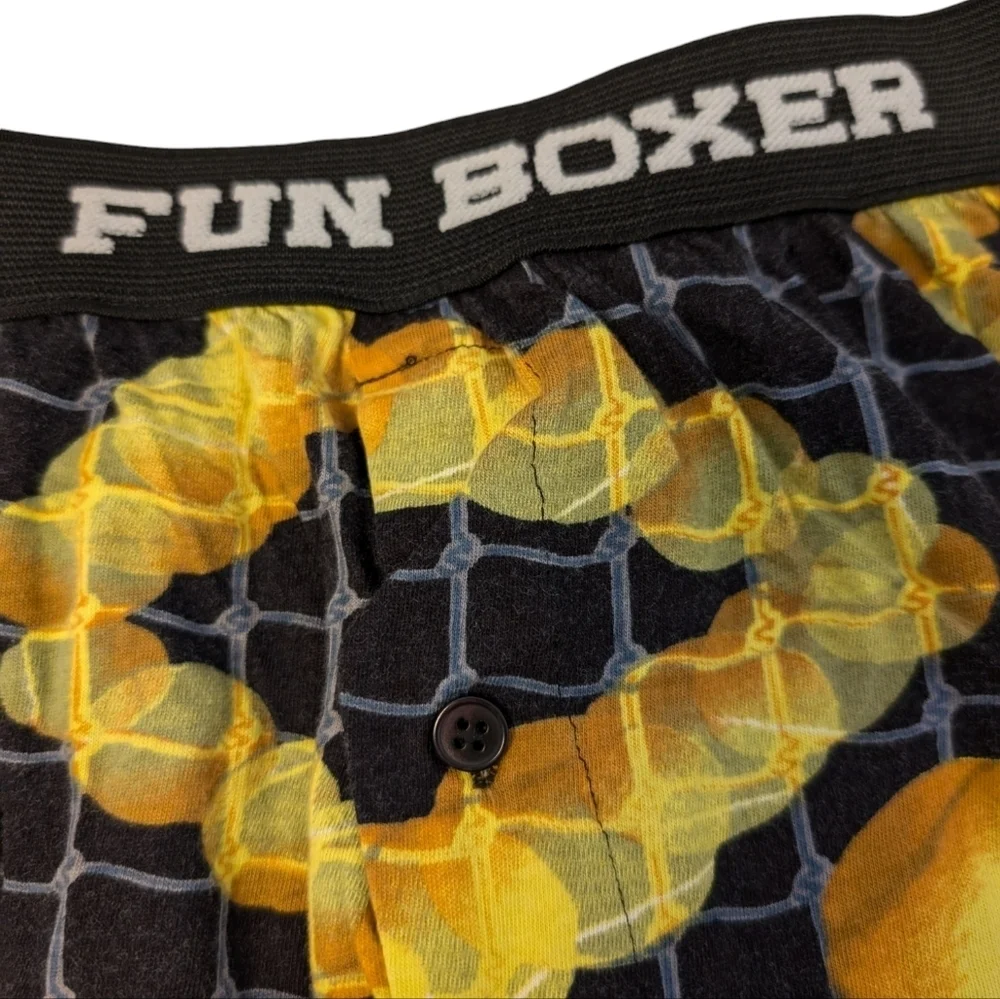 VINTAGE Tennis Fun Boxer Shorts Net Balls 100% Cotton Black Yellow Large